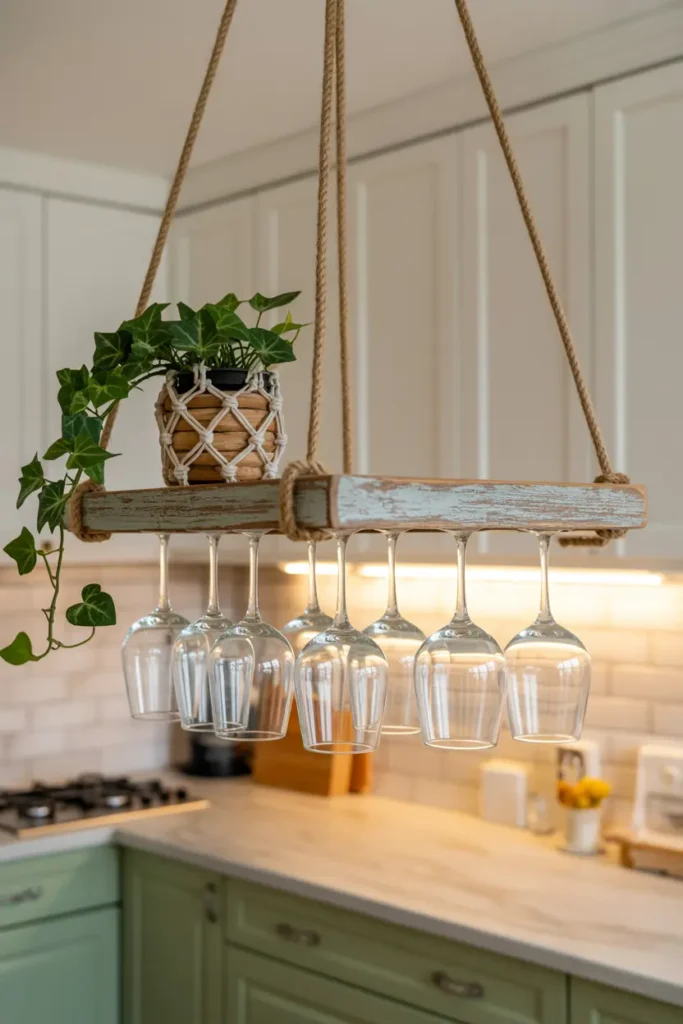 décoration cuisine avec porte-verres suspendu