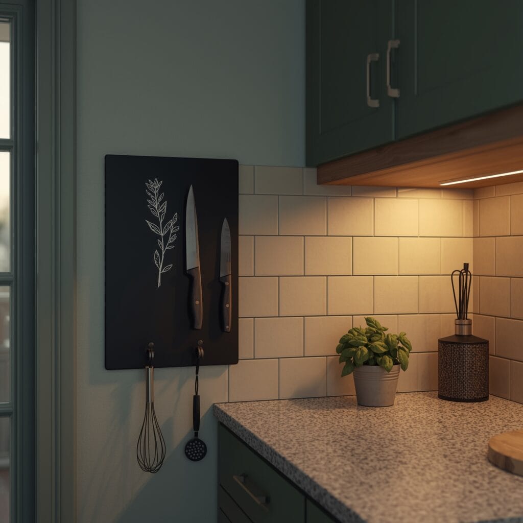 décoration cuisine avec tableau aimanté pour couteaux