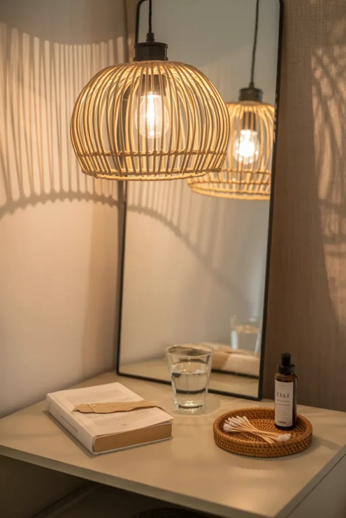 meuble en rotin lampe suspendue en rotin pour chambre cosy