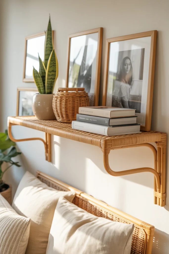 meuble en rotin étagère murale avec rangements déco bohème