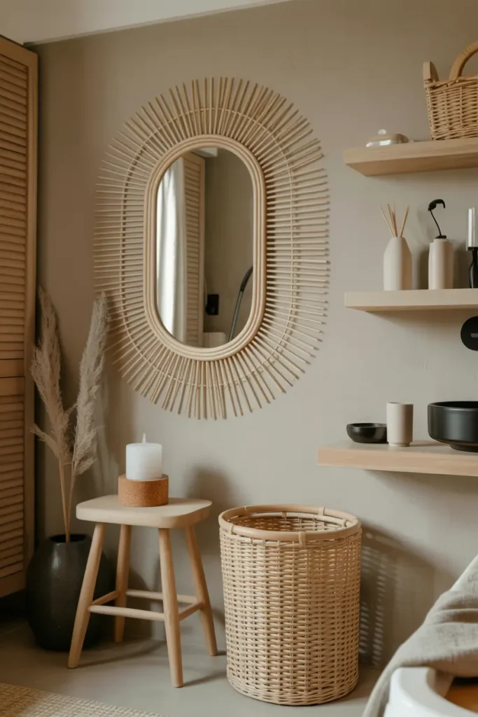 salle de bain naturelle accessoires matières mélangées
