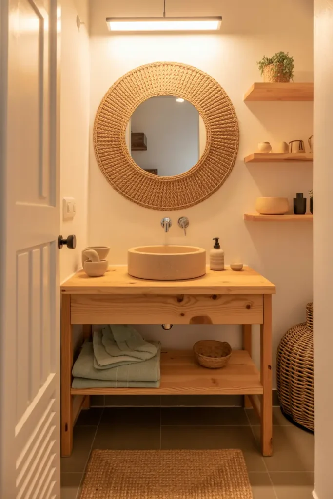 petite salle de bain naturelle dans un appartement économique