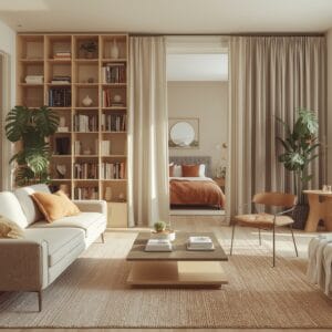 Aménagement de studio avec séparation d'espaces sans cloison