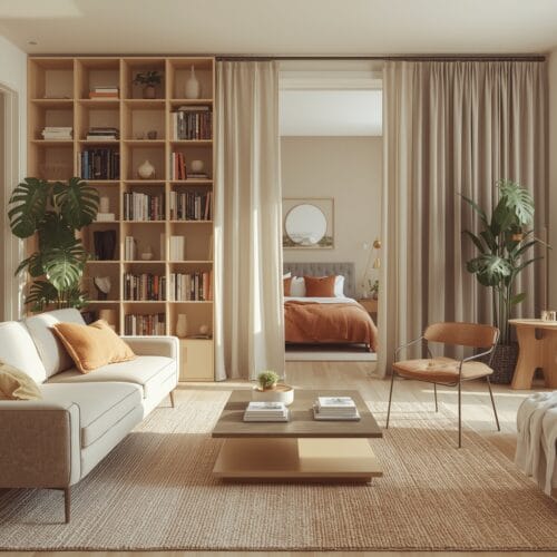 Aménagement de studio avec séparation d'espaces sans cloison