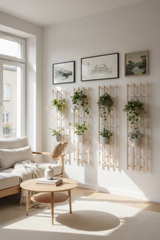 Supports muraux en tasseaux bois pour plantes, apportant équilibre et style