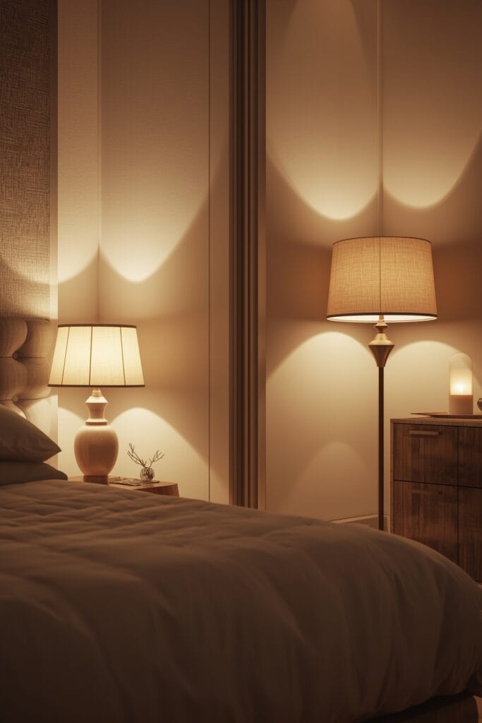 Chambre Romantique avec plusieurs points de lumière tamisée et variée