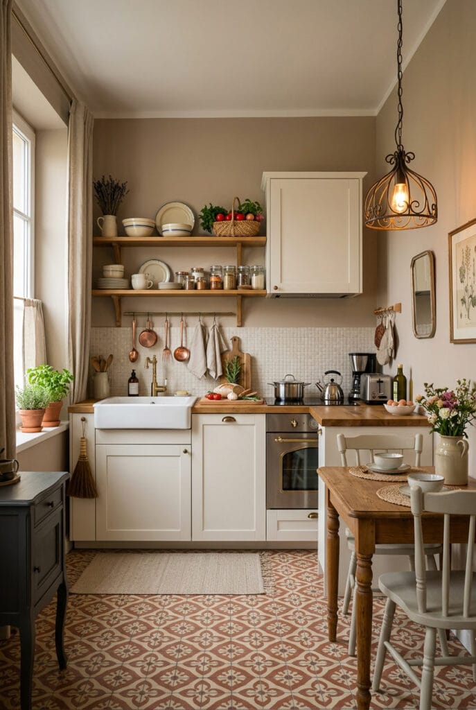 Cuisine campagne chic bleu nuit gris anthracite contrastant avec teintes douces
