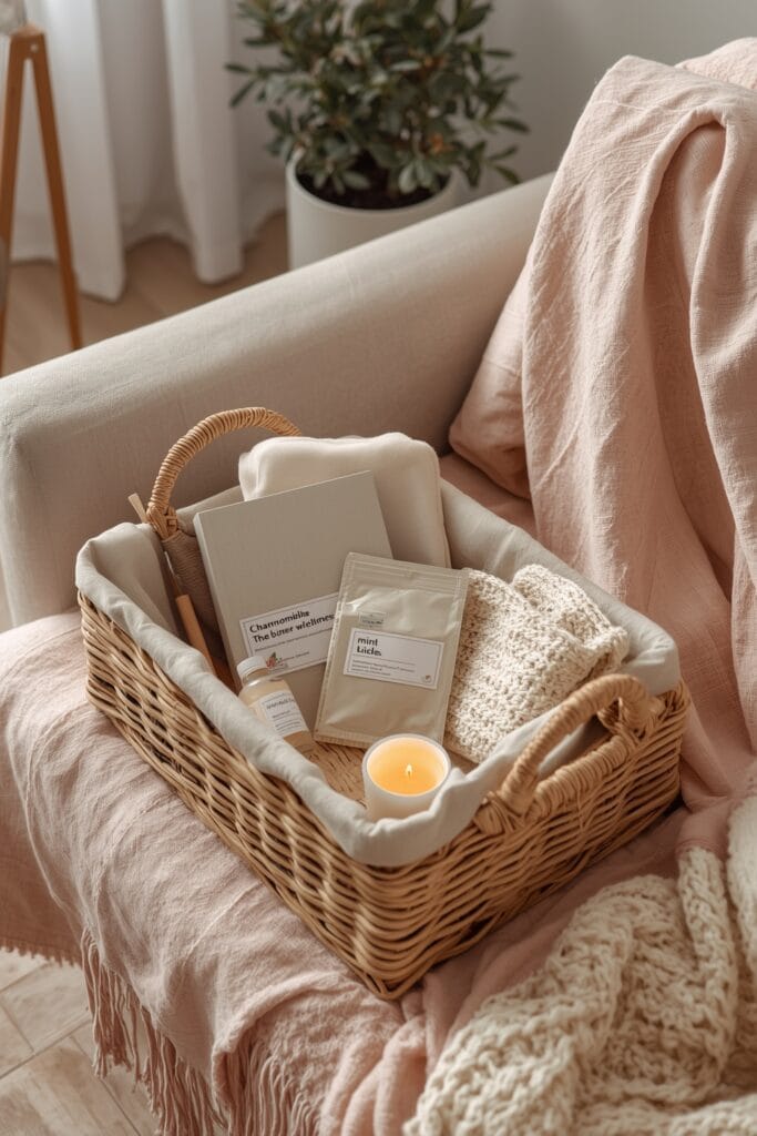 décoration hygge - kit bien-être personnel dans un panier cosy