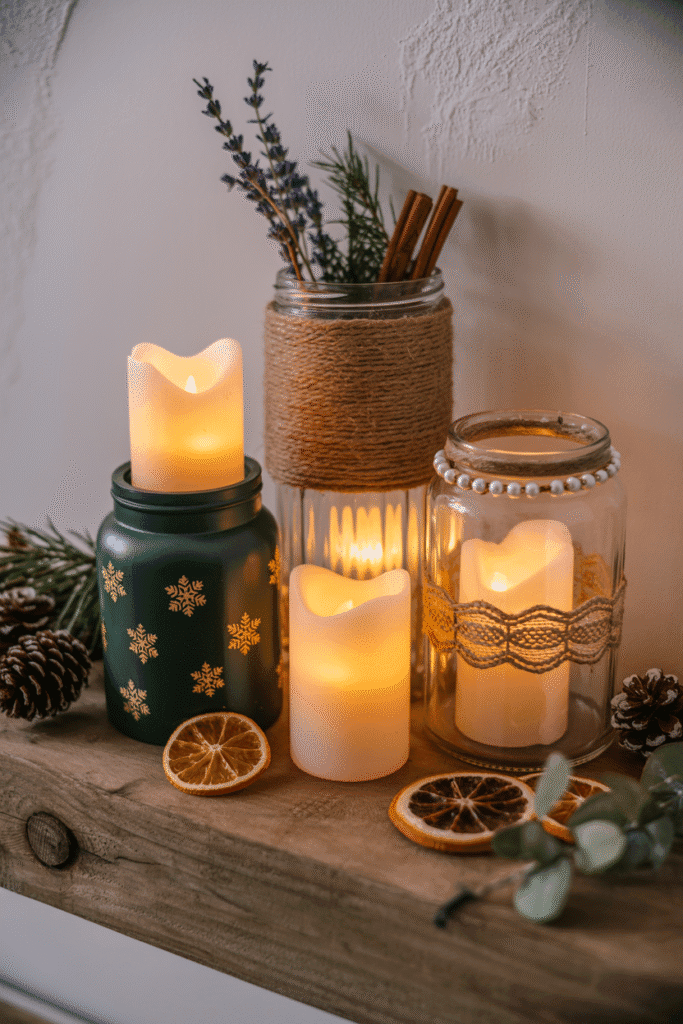 Decoration Noel : photophores DIY personnalisés avec décorations faites main
