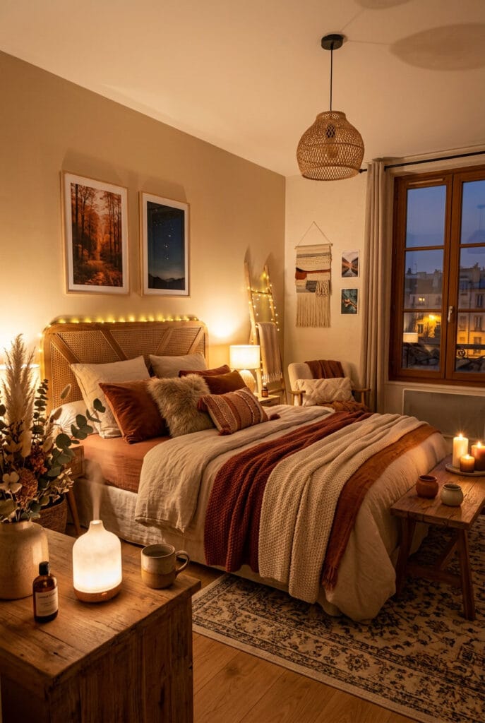 Diffuseur arômes huiles essentielles lavande vanille ambiance sensorielle lit cocooning apaisante