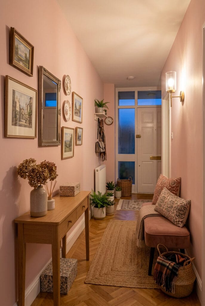 Peinture couloir rose poudré délicat pour une ambiance élégante accueillante et apaisante qui marque les esprits avec douceur