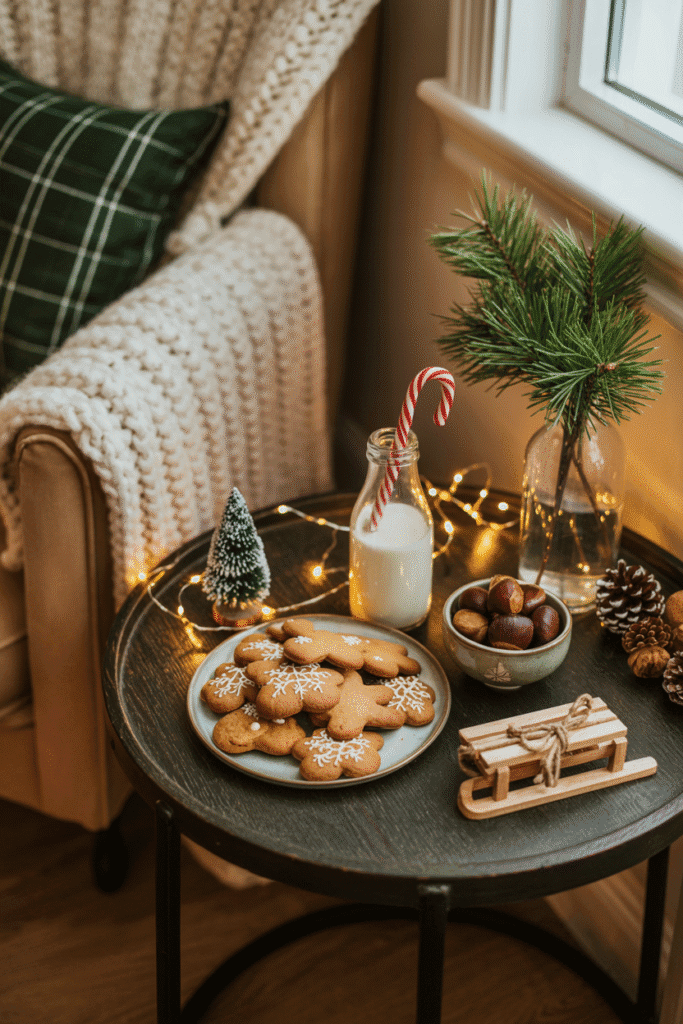 Decoration Noel : station gourmande avec biscuits et éléments naturels