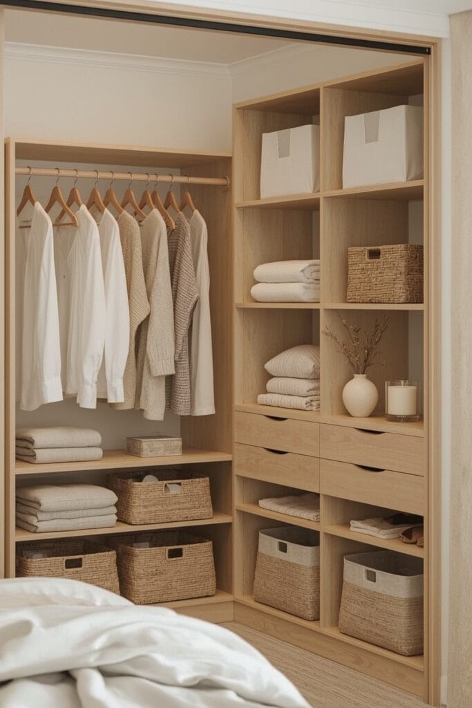 Rangement Chambre avec organisation intérieure de dressing et rangements par type et couleur.