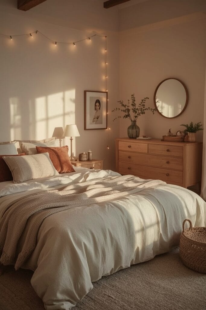 Chambre Parentale Cosy romantique avec bougie parfumée et ambiance chaleureuse.