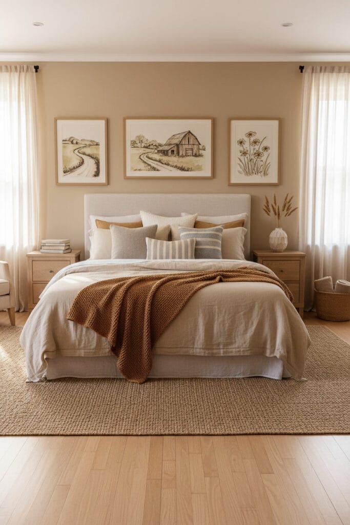 Chambre Parentale Cosy aux matières naturelles et textiles enveloppants