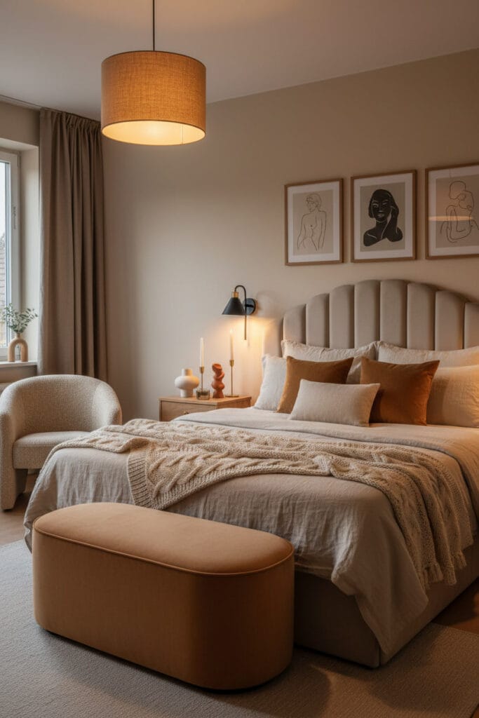 Chambre Parentale Cosy avec lit central et décoration vintage chaleureuse