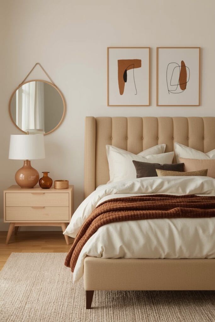 Tendance decoration interieure chambre cosy palette chocolat caramel textile velours laine