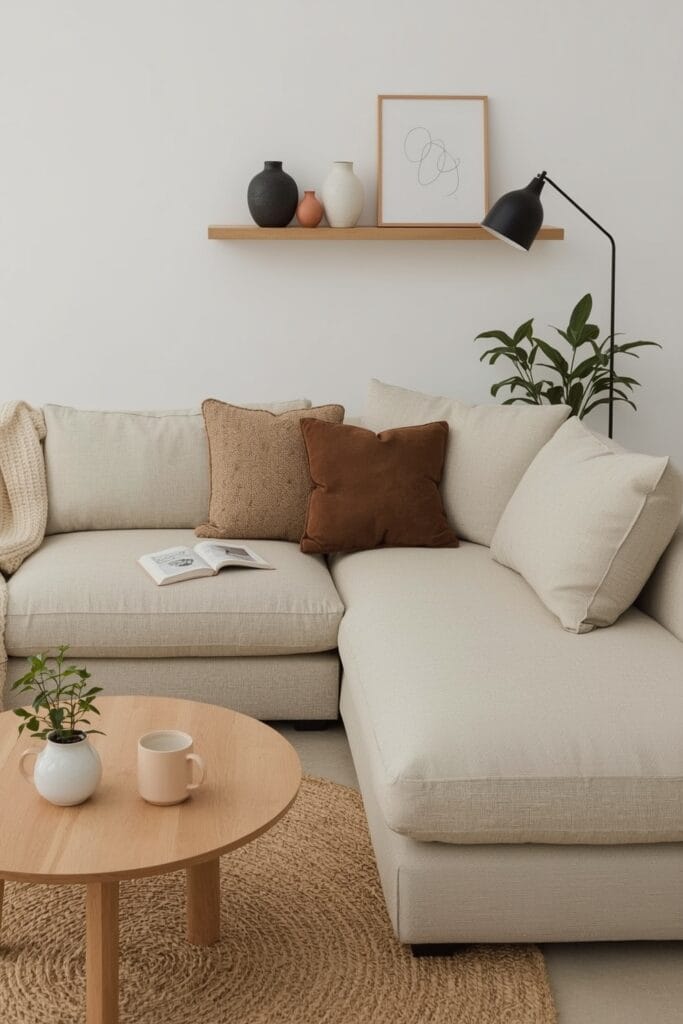 Tendance decoration interieure salon canapé modulaire lin texture confort détente cosy