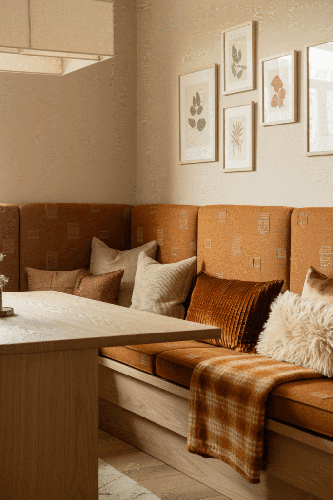 Tendance decoration interieure banquette murette salle à manger sur mesure cosy convivialité