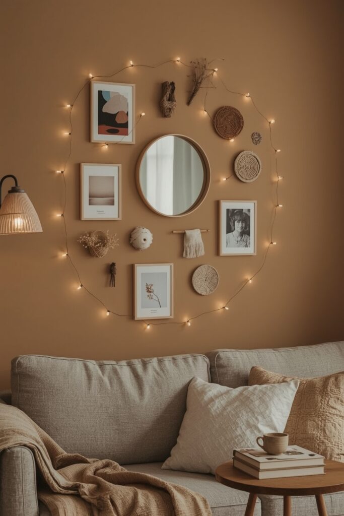 Décoration Murale Salon Tendance avec mur d'inspiration personnel dans un salon cocooning.