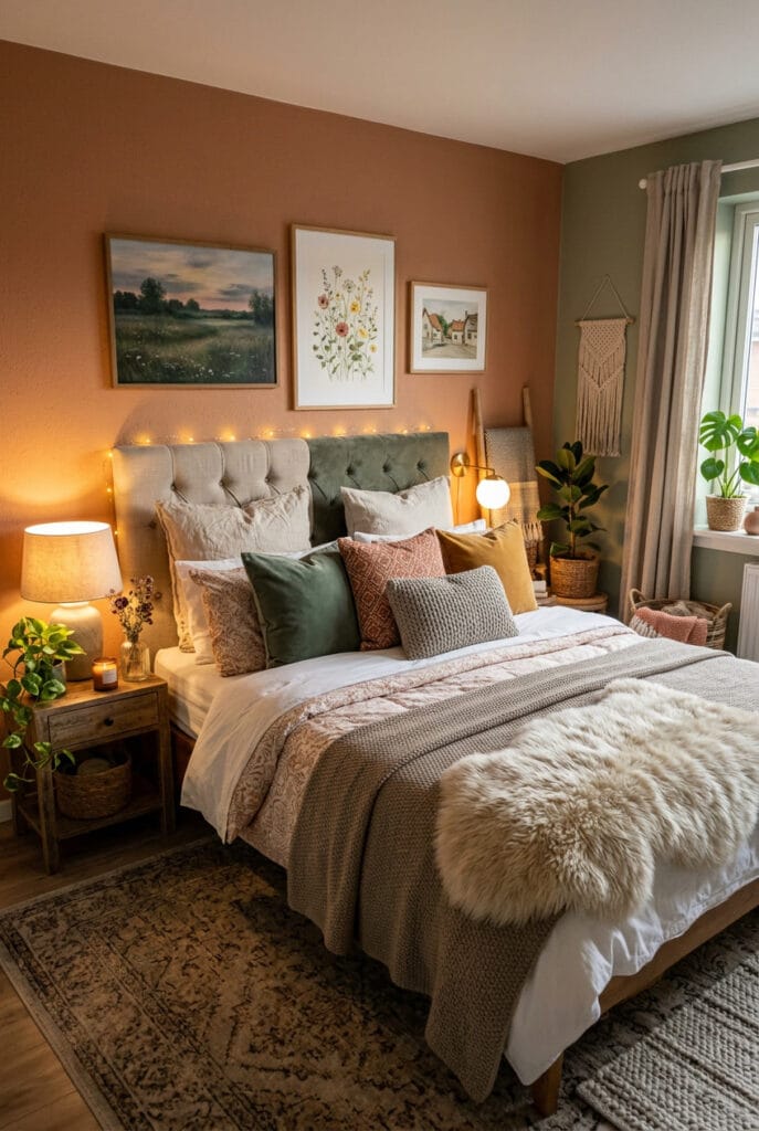 Lit cosy mix textures lin froissé laine tricotée velours fausse fourrure profondeur sensorielle