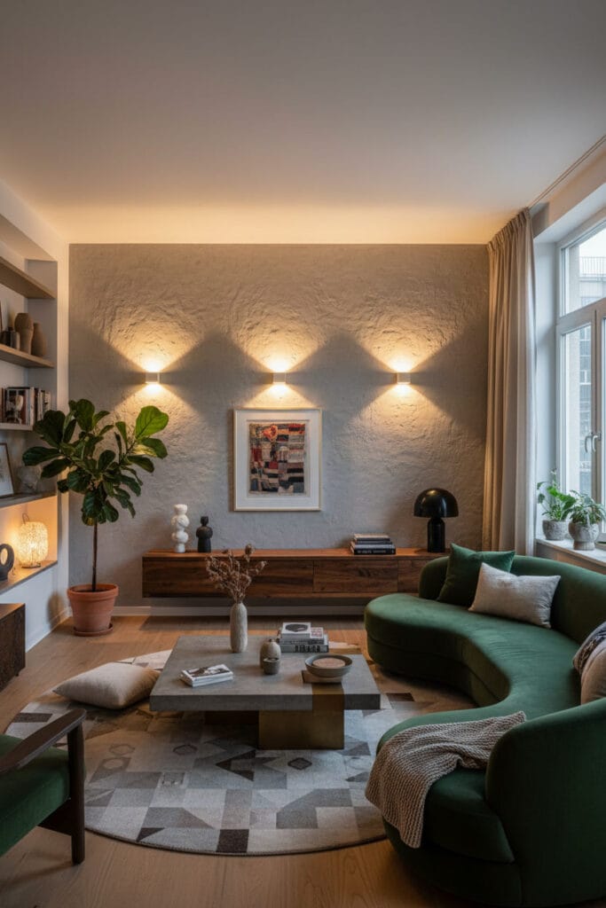 Éclairage mural décoratif apportant chaleur et style à une décoration murale salon tendance