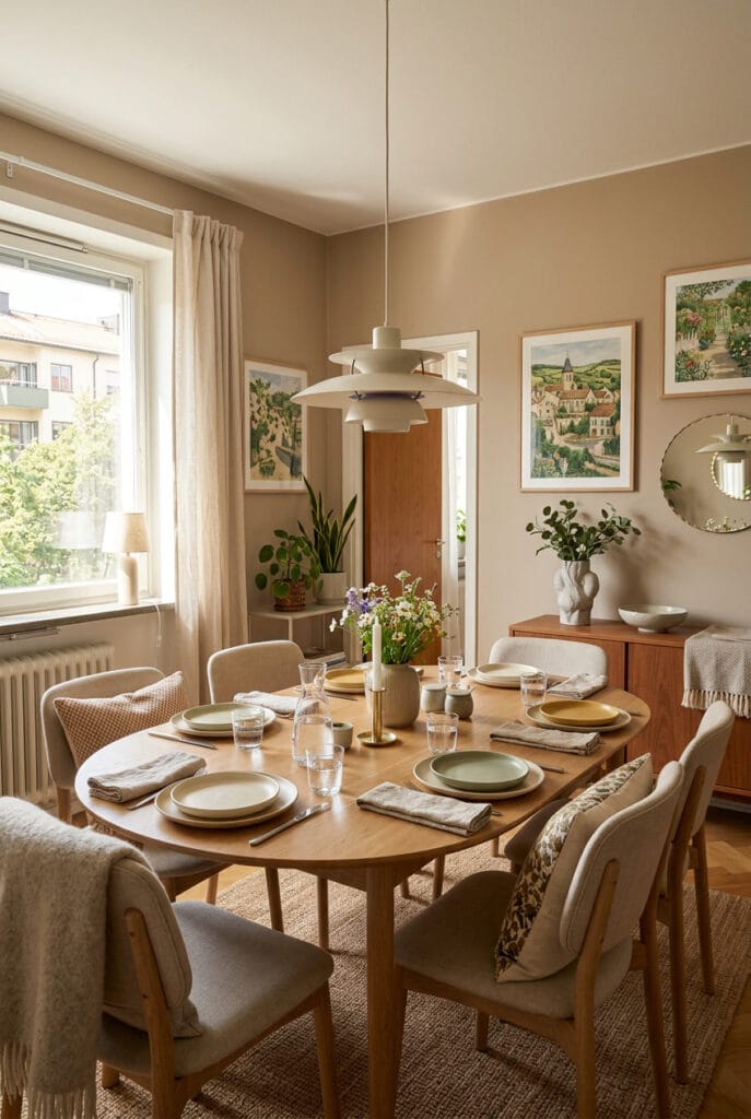 Salle à manger aux teintes douces et enveloppantes pour une ambiance rassurante et propice aux échanges