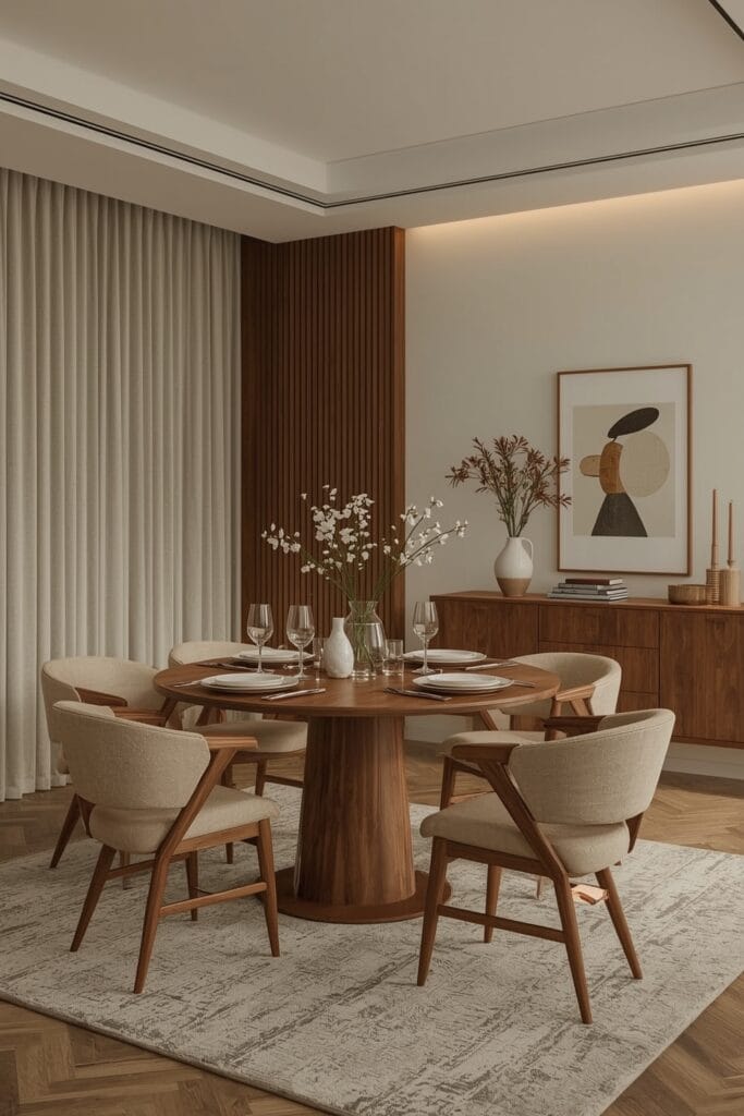 Salle à manger contemporaine avec mobilier en noyer, Tendance Deco cosy