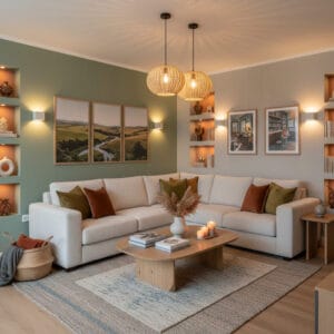 Peinture Salon moderne cosy aux teintes douces et élégantes