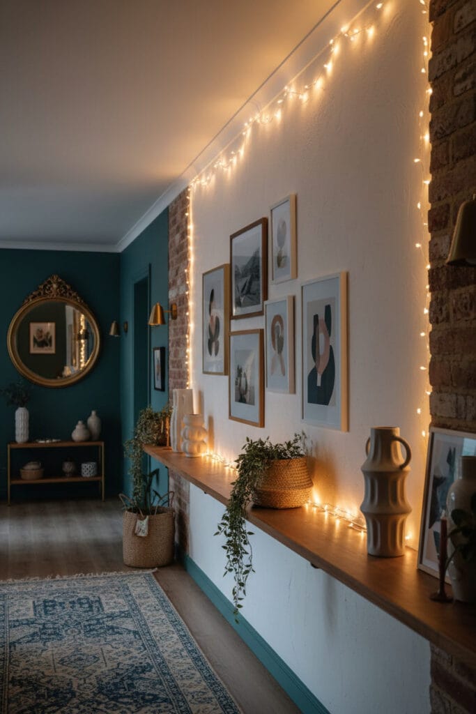 Décoration de couloir avec éclairage d’ambiance grâce à une guirlande lumineuse discrète