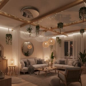 Déco pour plafond cosy avec couleurs douces et ambiance chaleureuse