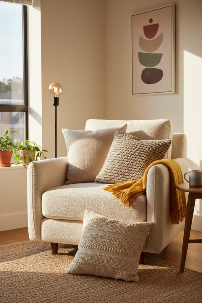 Coussins décoratifs aux couleurs naturelles pour une ambiance chaleureuse et minimaliste.