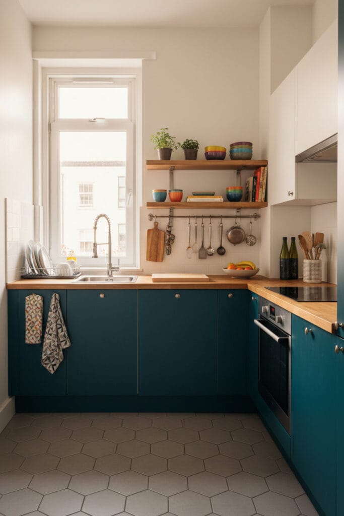 Implantation en L compacte dans une Petite cuisine fonctionnelle et optimisée