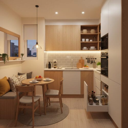 Petite cuisine fonctionnelle et cosy optimisée avec rangements malins et aménagement intelligent