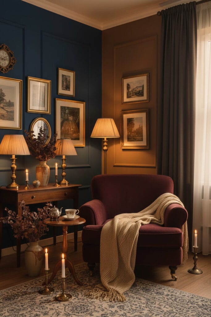 Salon chaleureux baigné d’une lumière douce, invitant à la détente en fin de journée.