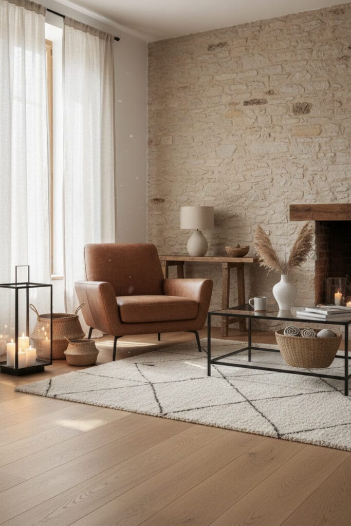 Salon chaleureux au charme rustique, un espace authentique et accueillant.