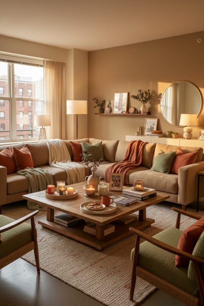 Salon chaleureux et convivial, un espace agréable pour profiter de moments en famille.