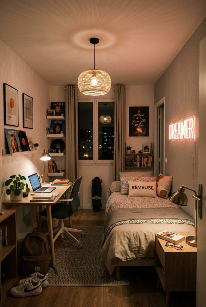Deco chambre ado avec éclairage décoratif et ambiance lumineuse apaisante