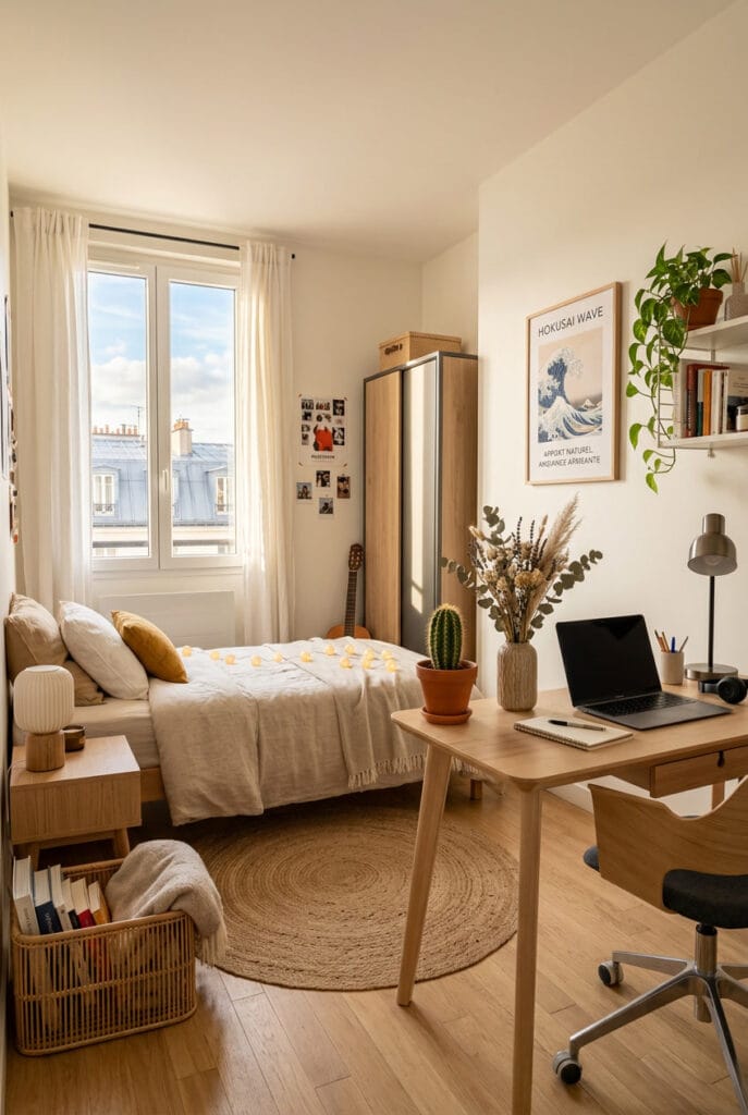 Éléments naturels décoratifs dans une deco chambre ado apaisante