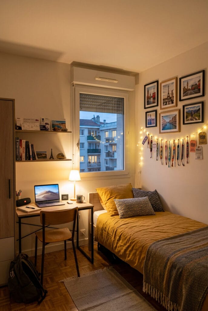 Deco chambre ado intime avec mise en scène de souvenirs et objets personnels