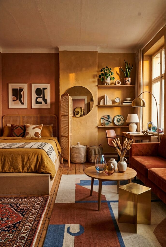 Studio cosy personnel avec objets chinés et souvenirs intégrés à la décoration