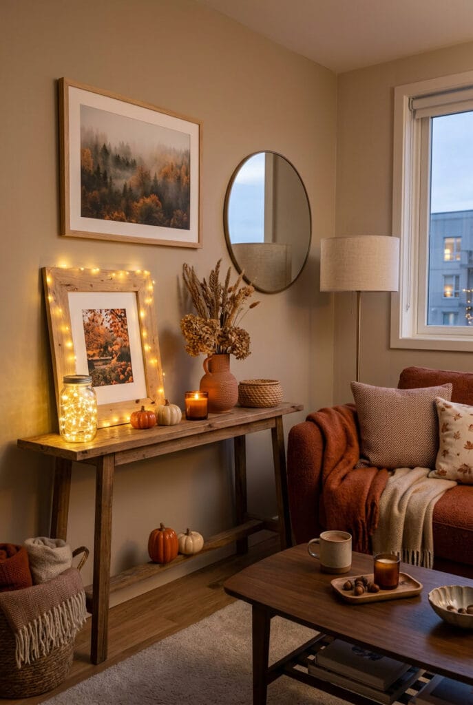 Guirlande lumineuse chaude dans un bocal en verre, idée deco automne cosy et feutrée