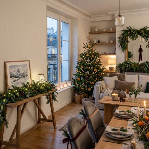 Déco de Noël cosy pour un intérieur chaleureux avec bougies, branches de sapin et matières naturelles