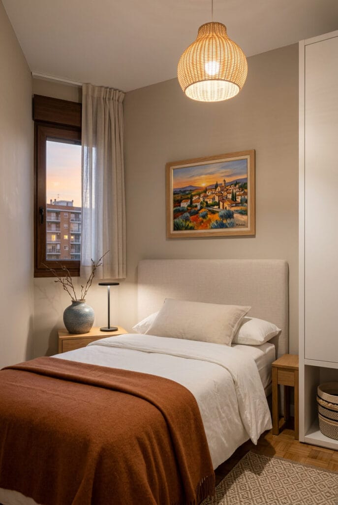 Objet décoratif unique et chargé de sens dans une petite chambre
