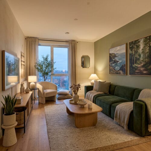 Déco intérieure tendance : salon chaleureux aux couleurs naturelles et matières brutes
