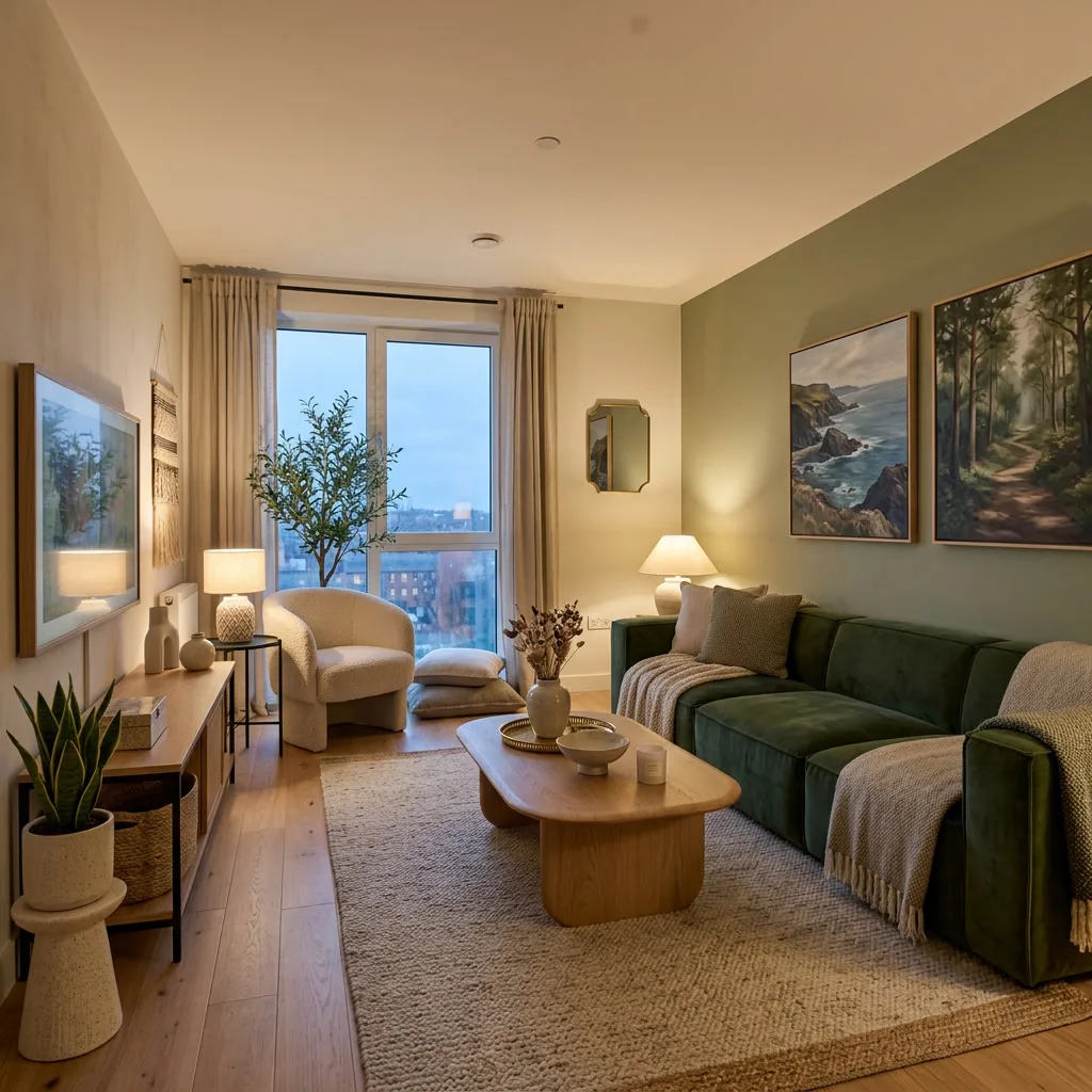 Déco intérieure tendance : salon chaleureux aux couleurs naturelles et matières brutes