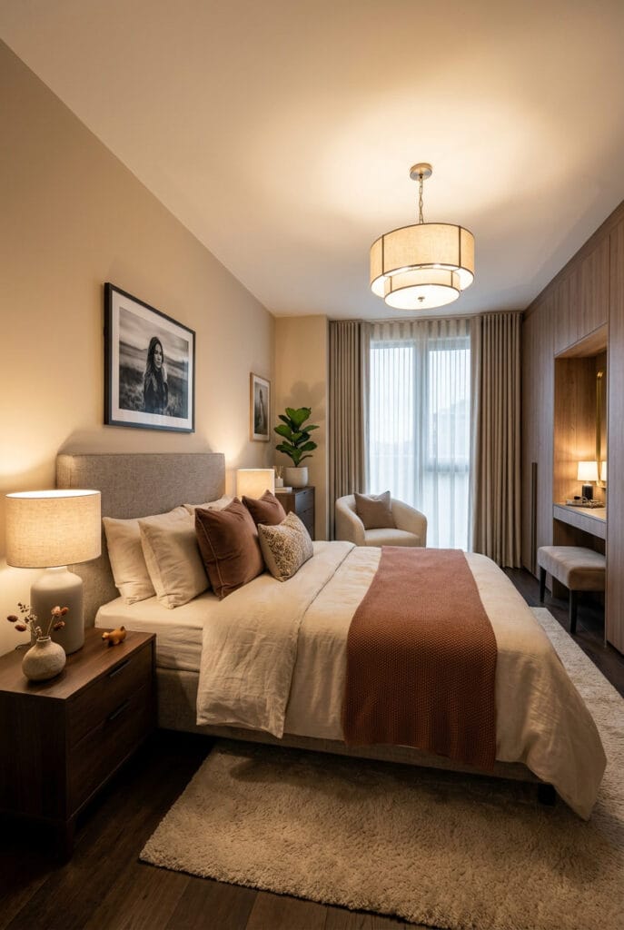 Chambre adulte personnalisée avec quelques objets déco choisis avec soin