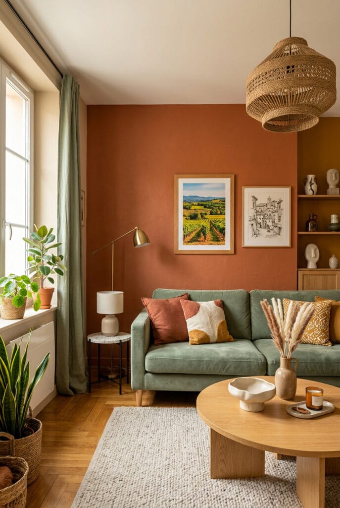 Intérieur chaleureux avec murs aux couleurs terreuses