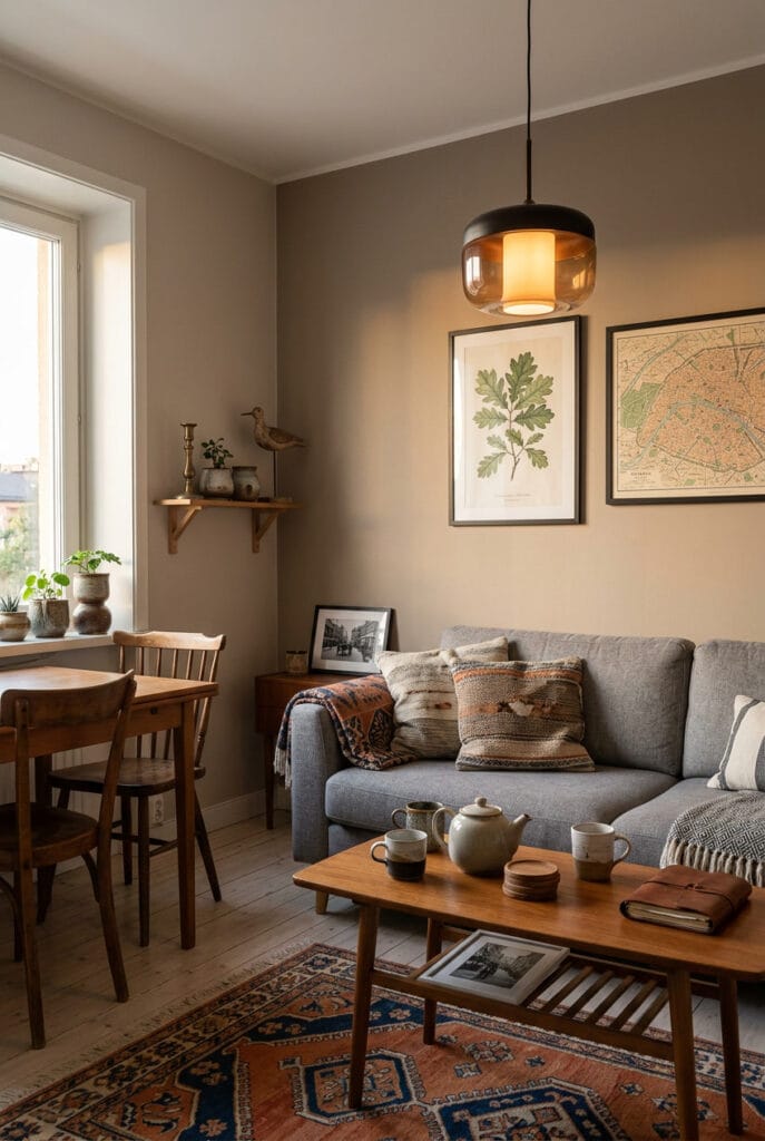 Intérieur chaleureux décoré d'objets chinés porteurs d'histoire