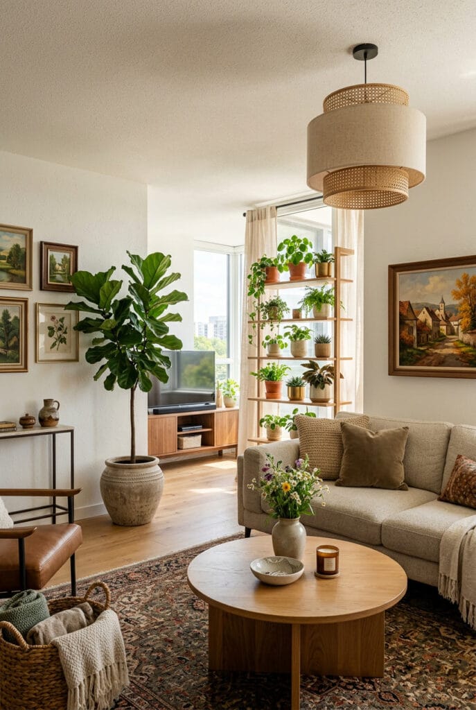 Intérieur chaleureux décoré de plantes vertes